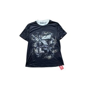 Romwe Black Gothic Butterfly Print Short Sleeve T-Shirt Size Large